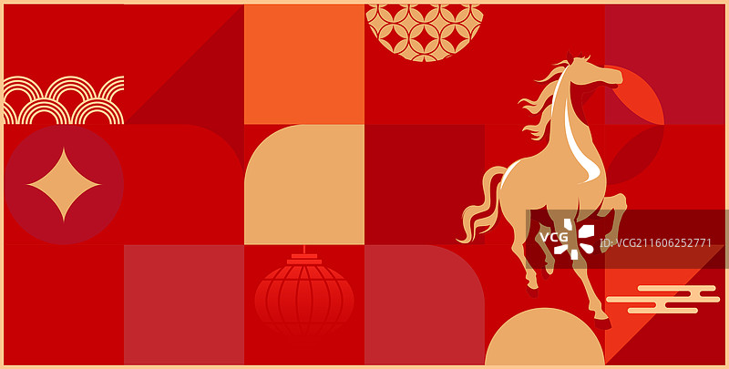 2026马年春节十二生肖午马金色剪影矢量插画图片素材