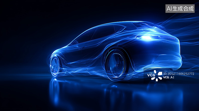 【AI数字艺术】蓝色光效未来汽车数字艺术图片素材
