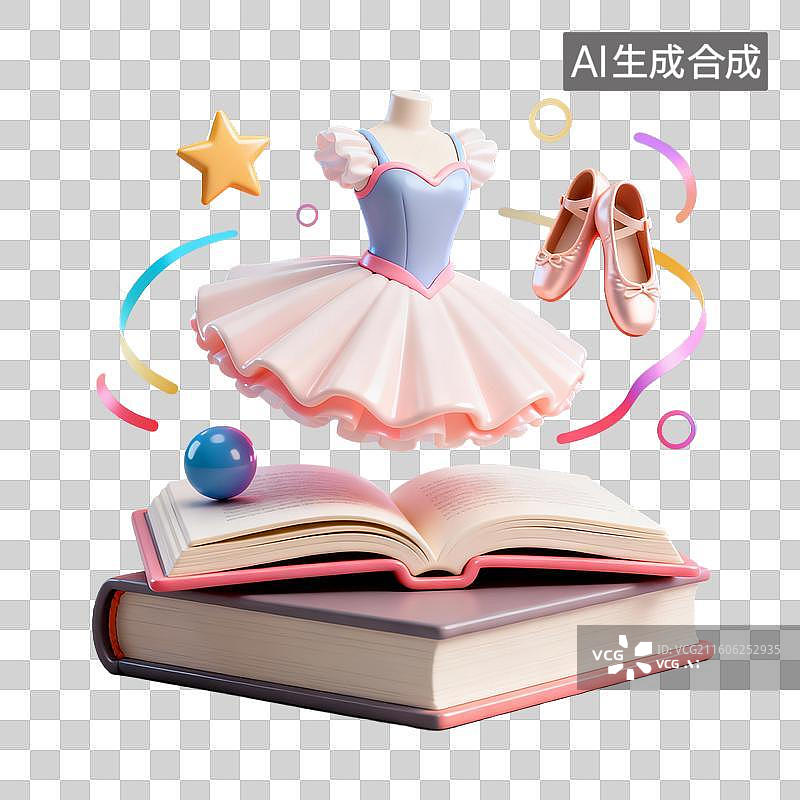 【AI数字艺术】3D拟物风格教育器具用品学科设计元素舞蹈裙子舞蹈鞋图片素材