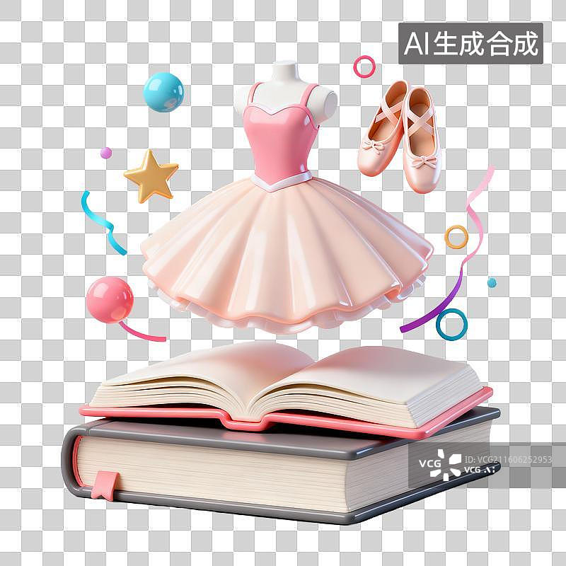 【AI数字艺术】3D拟物风格教育器具用品学科设计元素舞蹈裙子舞蹈鞋图片素材