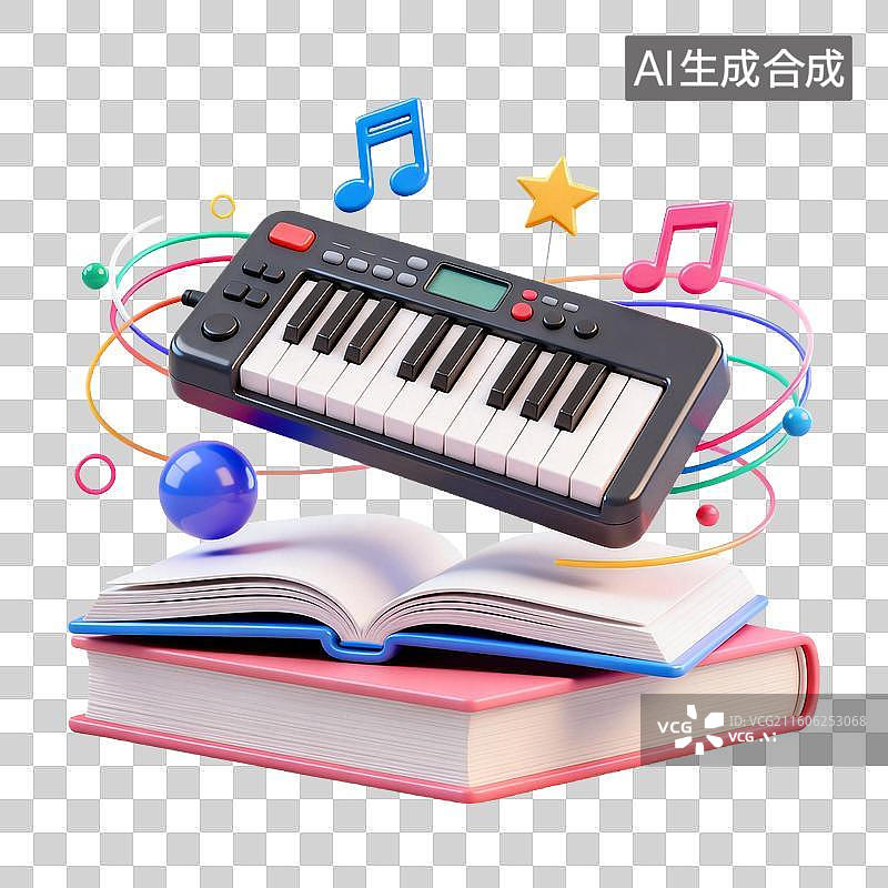 【AI数字艺术】3D拟物风格教育器具用品学科设计元素音乐电子琴声音图片素材