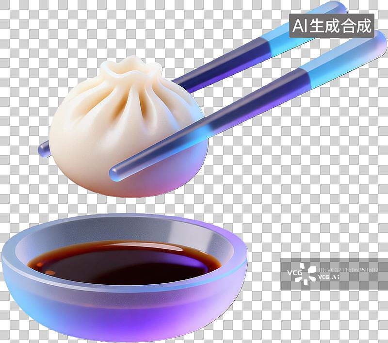 【AI数字艺术】筷子夹汤包蘸酱汁图片素材