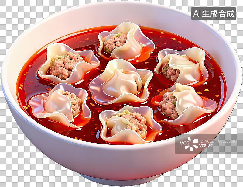 【AI数字艺术】红油汤中鲜肉馄饨图片素材