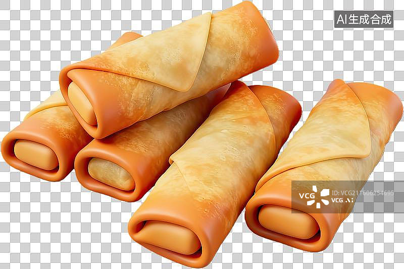 【AI数字艺术】金黄酥脆春卷堆叠展示图片素材