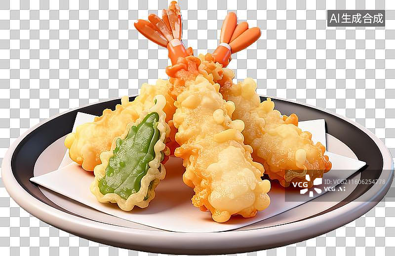 【AI数字艺术】金黄酥脆天妇罗摆盘图片素材