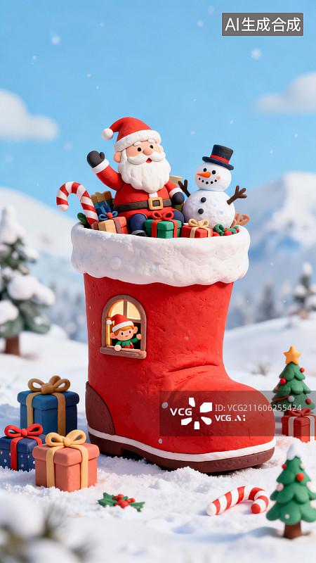 【AI数字艺术】粘土风圣诞节节日插画图片素材