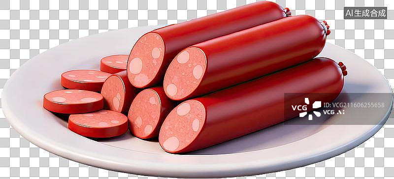 【AI数字艺术】盘中摆放的红色香肠切片图片素材