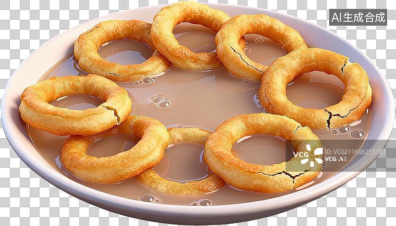 【AI数字艺术】金黄油圈浸泡奶香汤汁图片素材