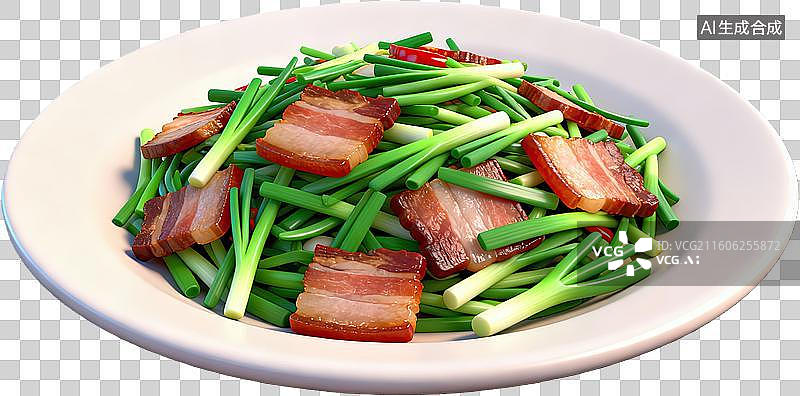 【AI数字艺术】盘中腊肉炒蒜苔色泽诱人图片素材