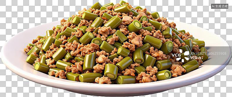 【AI数字艺术】盘中豆角肉末堆叠图片素材