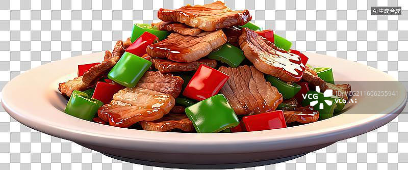 【AI数字艺术】盘中美味肉片配彩椒图片素材