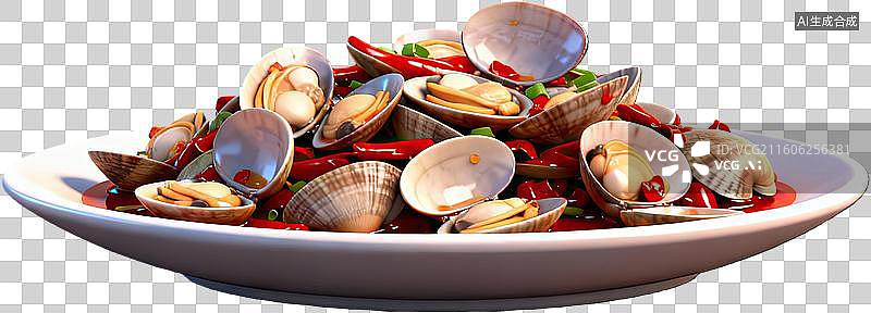 【AI数字艺术】鲜美蛤蜊配红椒图片素材