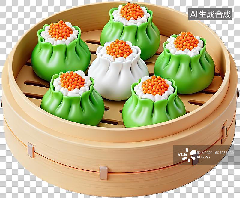 【AI数字艺术】竹蒸笼里的彩色饺子图片素材