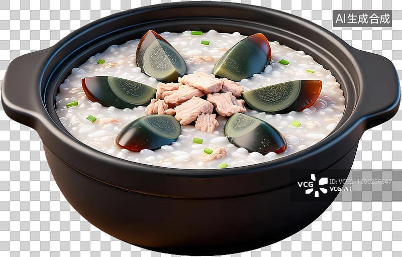 【AI数字艺术】皮蛋瘦肉粥盛于砂锅中图片素材