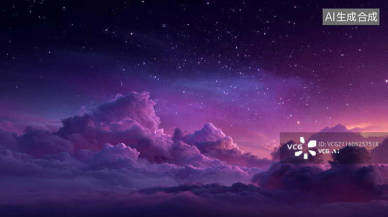 【AI数字艺术】渐变紫夜星空与云霞图片素材