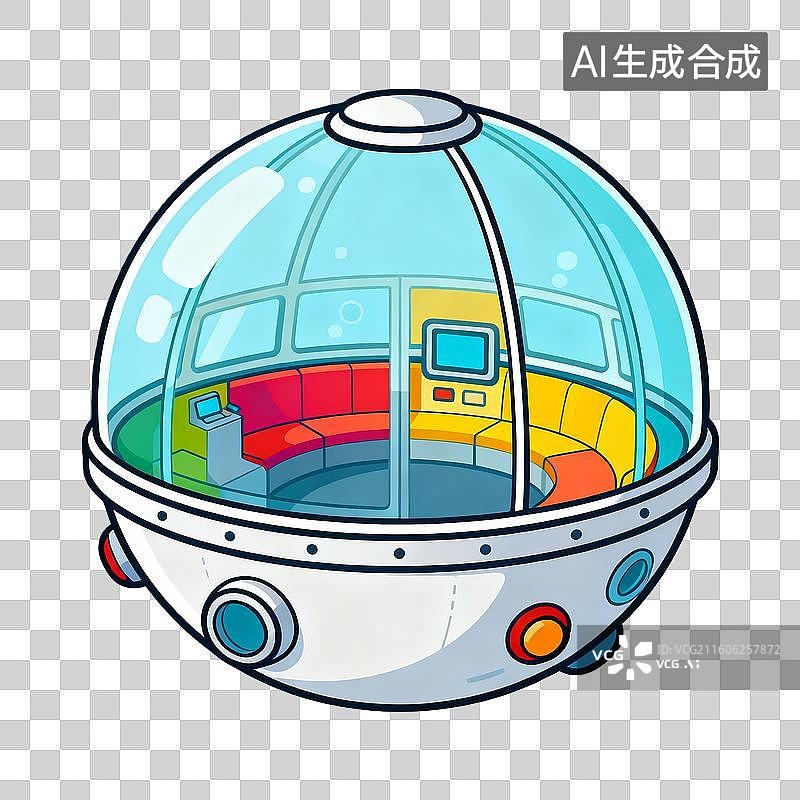 【AI数字艺术】卡通简约的圆形潜水艇元素图片素材