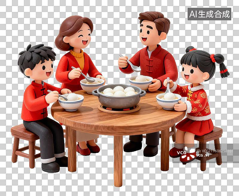 【AI数字艺术】一家人团聚吃汤圆图片素材