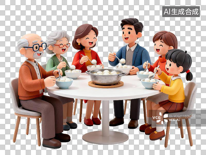 【AI数字艺术】一家人团聚吃汤圆图片素材