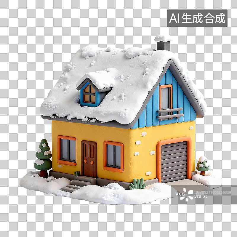 【AI数字艺术】冬日里可爱的房屋模型图片素材