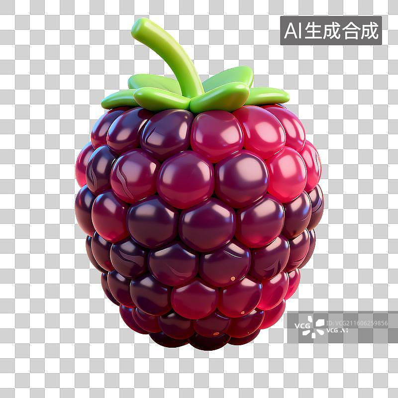 【AI数字艺术】3D渲染卡通浆果，黑莓，桑葚，植物水果免抠元素图片素材