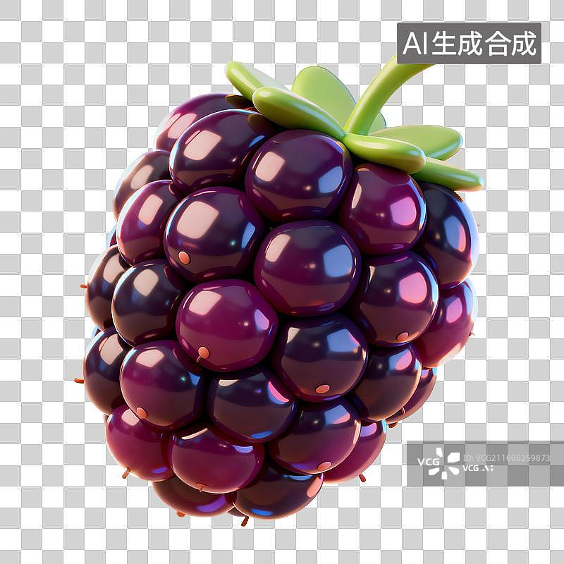 【AI数字艺术】3D渲染卡通浆果，黑莓，桑葚，植物水果免抠元素图片素材