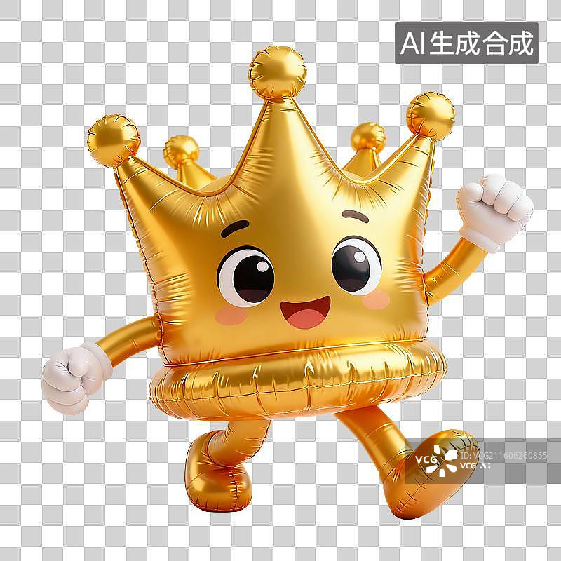 【AI数字艺术】3D渲染，充气拟人风格，金色卡通皇冠，免抠元素图片素材