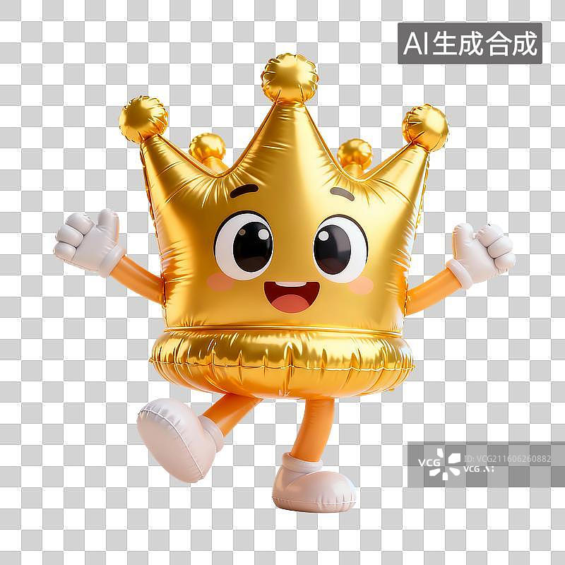 【AI数字艺术】3D渲染，充气拟人风格，金色卡通皇冠，免抠元素图片素材