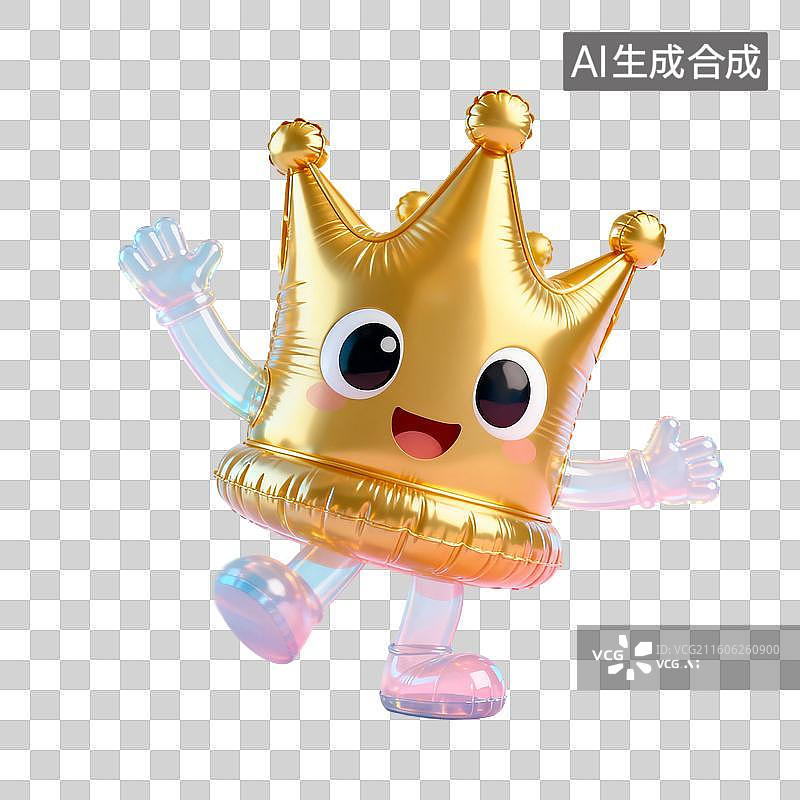 【AI数字艺术】3D渲染，充气拟人风格，金色卡通皇冠，免抠元素图片素材