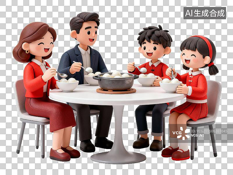 【AI数字艺术】一家人团聚吃汤圆图片素材