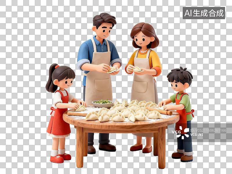 【AI数字艺术】一家人包饺子图片素材
