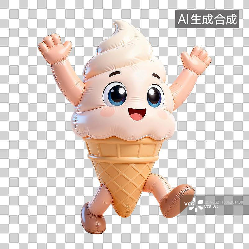 【AI数字艺术】3D渲染，充气风，拟人冰淇淋，免抠元素，夏天甜点，冷饮，甜食，美食，小吃图片素材