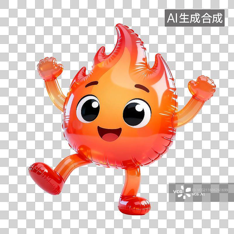 【AI数字艺术】3D渲染，充气风，卡通拟人火焰，燃烧，火苗，双十一，618，免抠元素图片素材