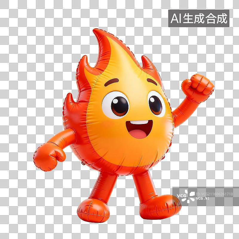 【AI数字艺术】3D渲染，充气风，卡通拟人火焰，燃烧，火苗，双十一，618，免抠元素图片素材