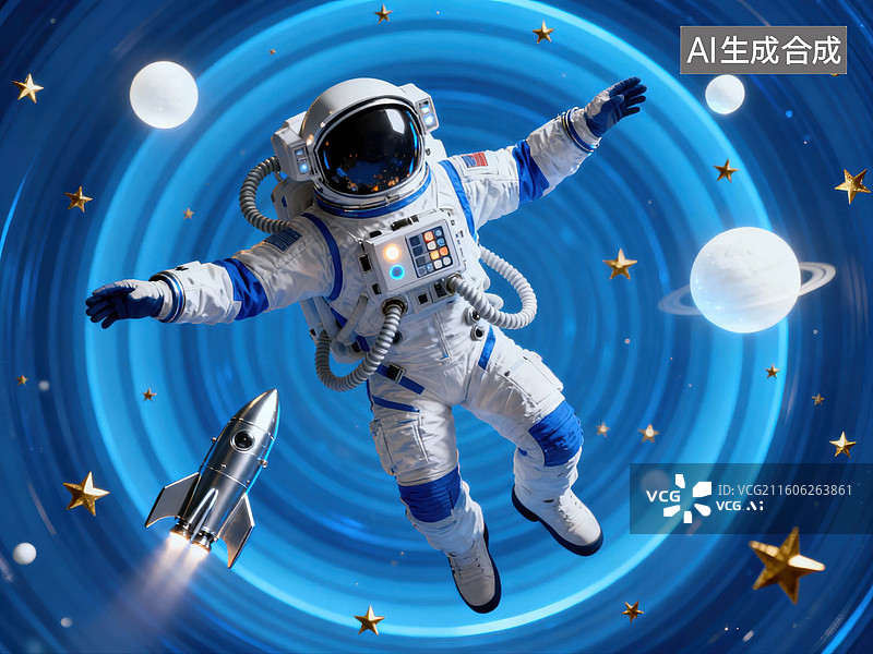 【AI数字艺术】宇航员在太空中漂浮图片素材