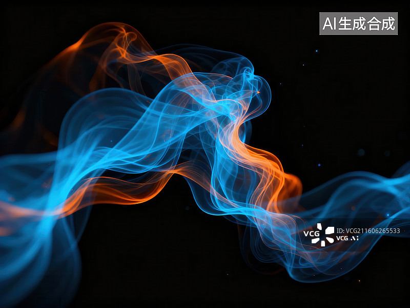 【AI数字艺术】蓝橙烟雾交织流动图片素材