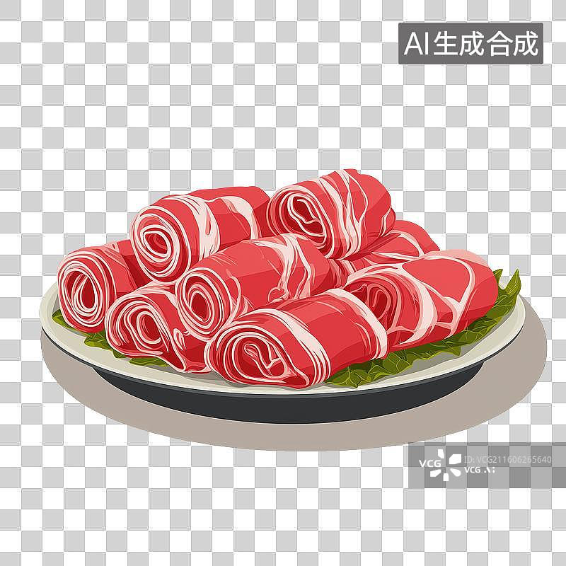 【AI数字艺术】盘中卷状生肉图片素材