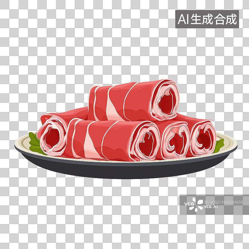 【AI数字艺术】盘中的卷状生肉图片素材