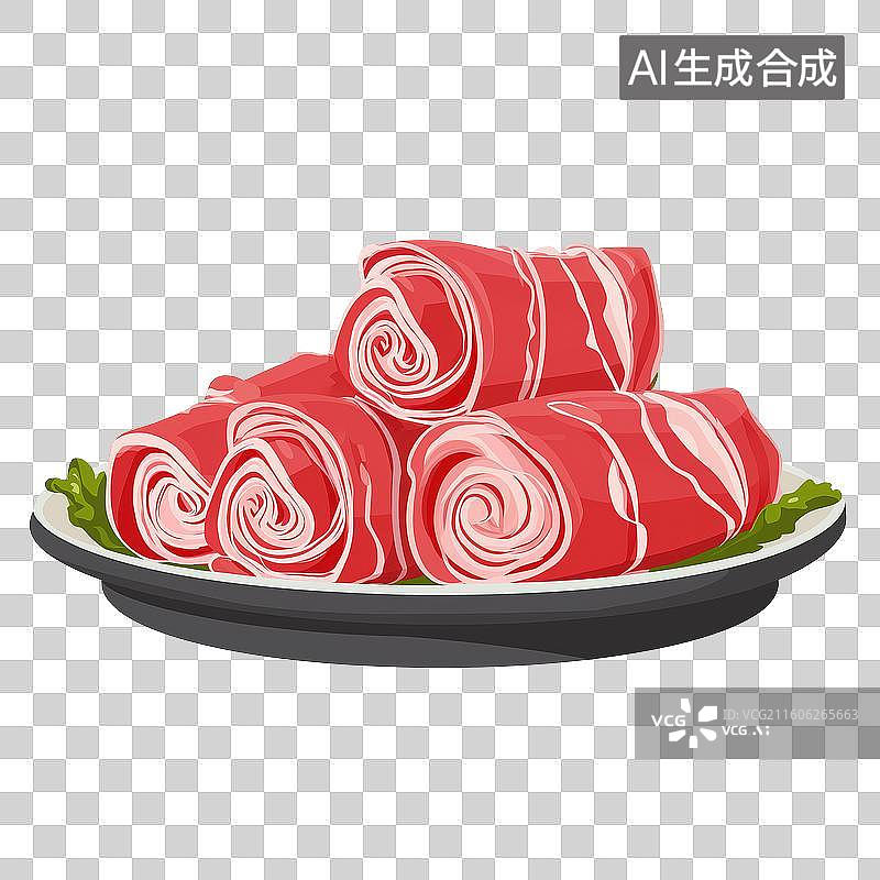 【AI数字艺术】盘中卷状生肉图片素材