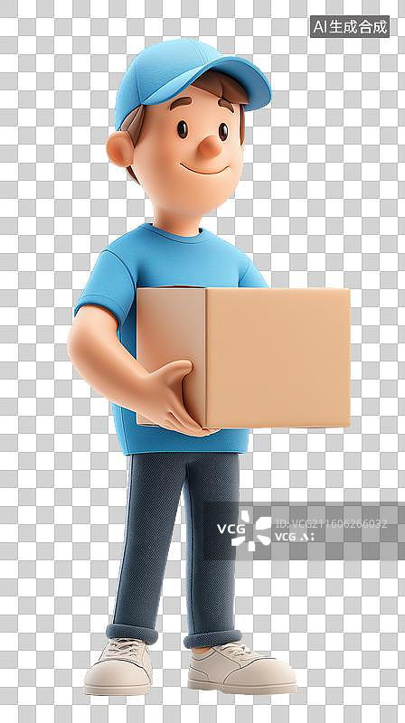【AI数字艺术】送货员手持纸箱图片素材