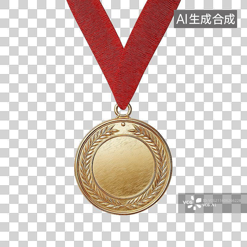 【AI数字艺术】金色奖牌配红色绶带图片素材