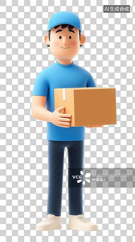 【AI数字艺术】送货员手持包裹站立图片素材