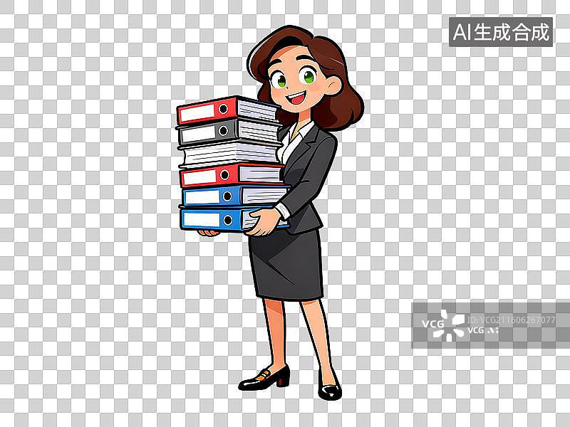 【AI数字艺术】一名商务女性抱着一摞文件夹图片素材