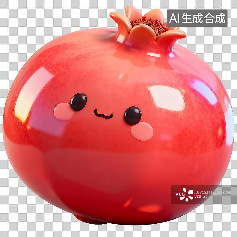 【AI数字艺术】3D渲染卡通水果，新鲜的红色石榴，秋天水果免抠元素图片素材