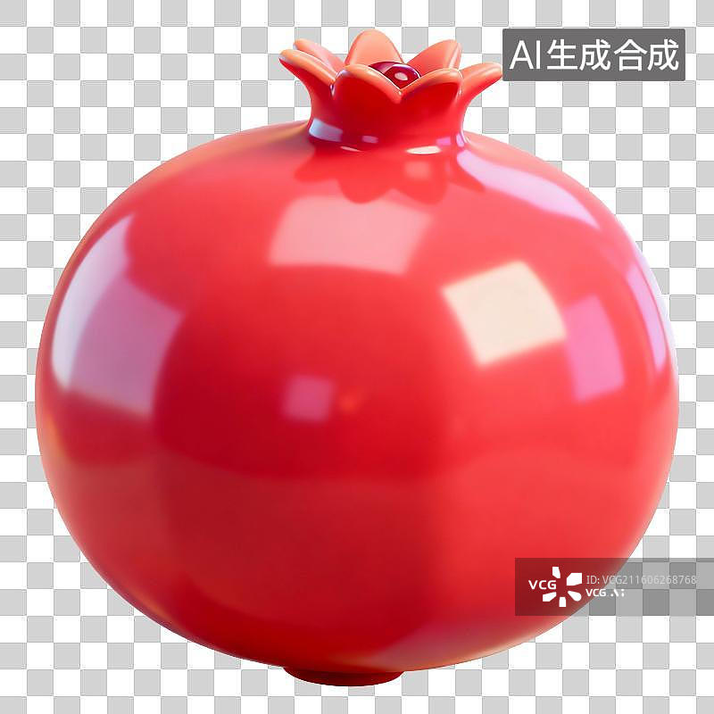 【AI数字艺术】3D渲染卡通水果，新鲜的红色石榴，秋天水果免抠元素图片素材
