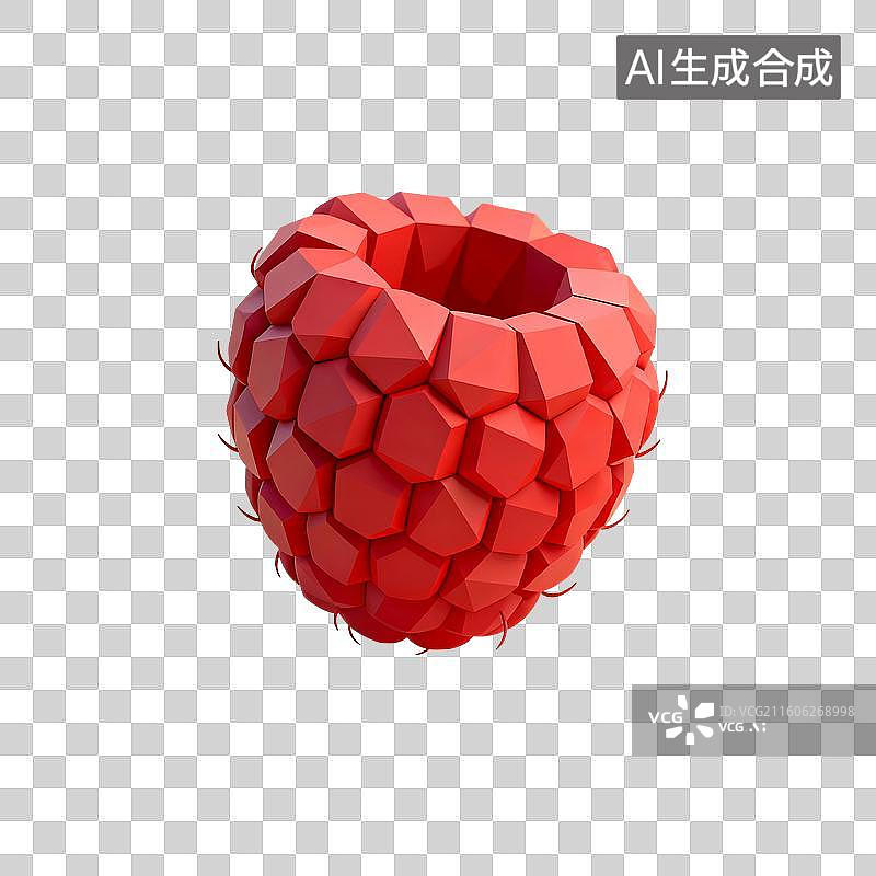 【AI数字艺术】3D渲染水果，粘土风，覆盆子，树莓，红色浆果，免抠元素图片素材
