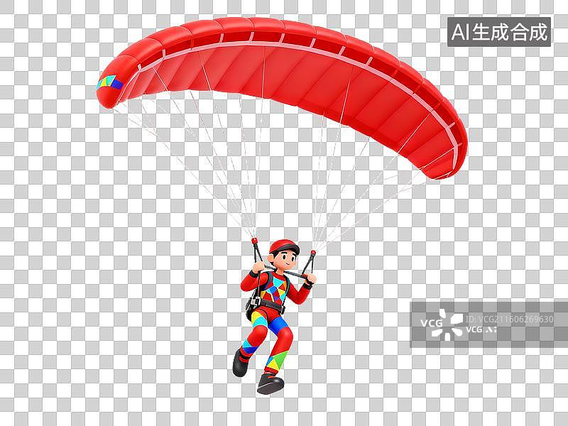 【AI数字艺术】人物操控红色降落伞飞行图片素材
