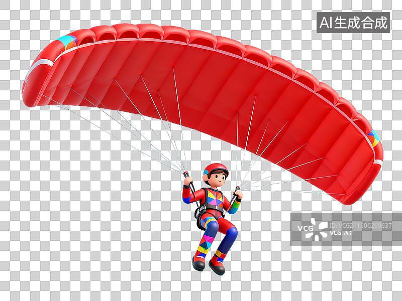 【AI数字艺术】人物操控红色滑翔伞飞行图片素材