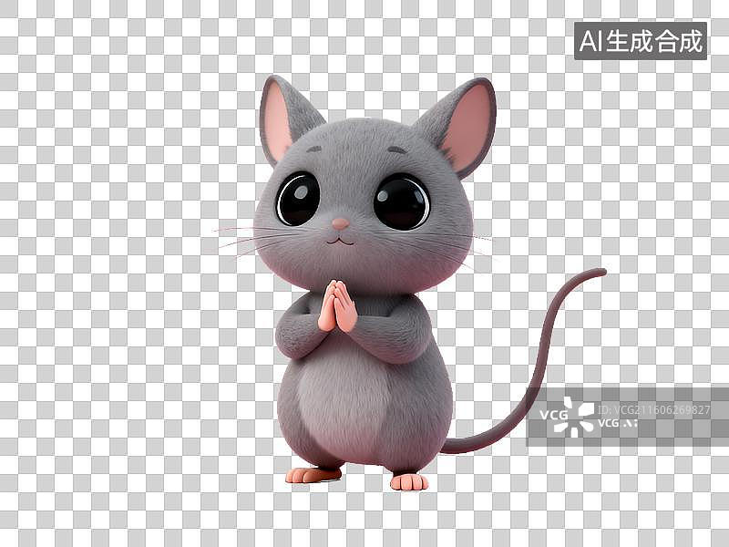 【AI数字艺术】十二生肖 灰色卡通老鼠双手合十图片素材