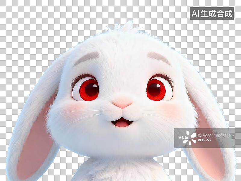 【AI数字艺术】十二生肖 白色卡通兔子特写图片素材