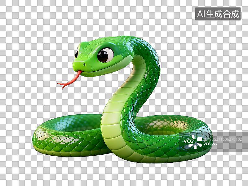 【AI数字艺术】十二生肖 绿色蛇的卡通形象图片素材